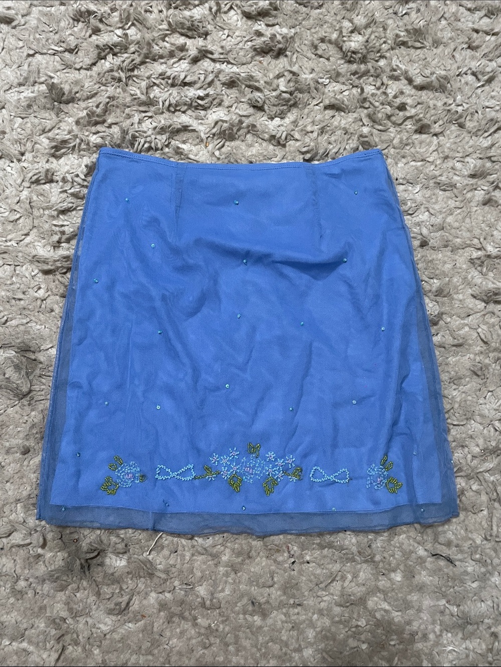 En Vogue Blue Mini Skirt with Embroidered Hem